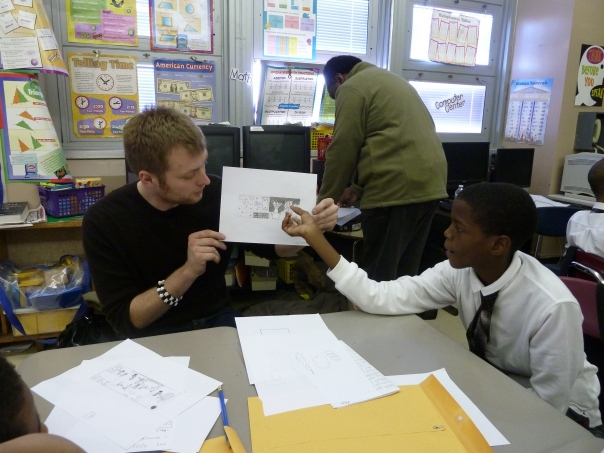 Dr Matt Finch with Behind the Book's Comic Workshop in Brooklyn, NYC