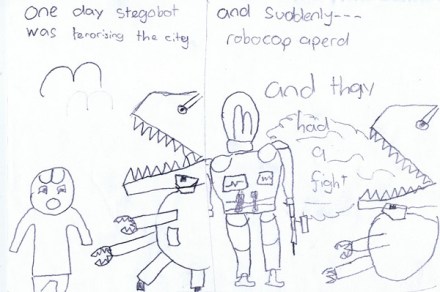 Stegobot versus Robocop - Work from a child at one of Neill's workshops