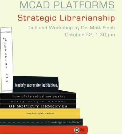 Poster for Matt's talk on librarianship to Manila museum of contemporary art and design