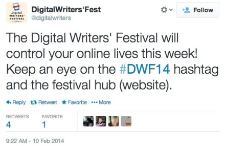 Tweet from Digital Writers Festival
