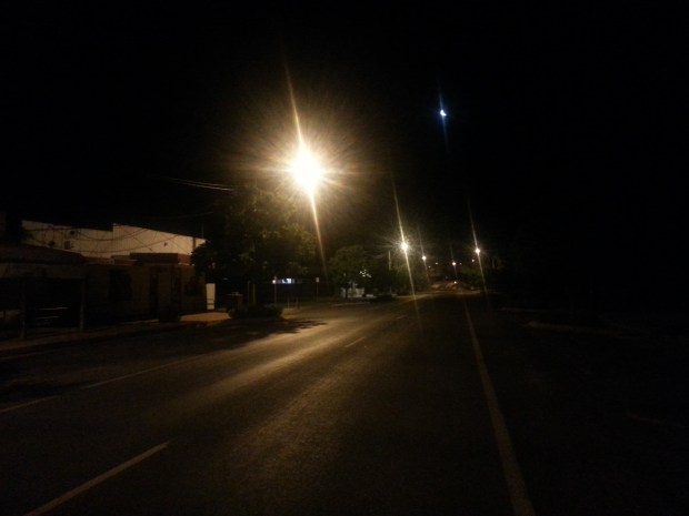 The night time streets of Mungindi, on the border of Queensland and New South Wales