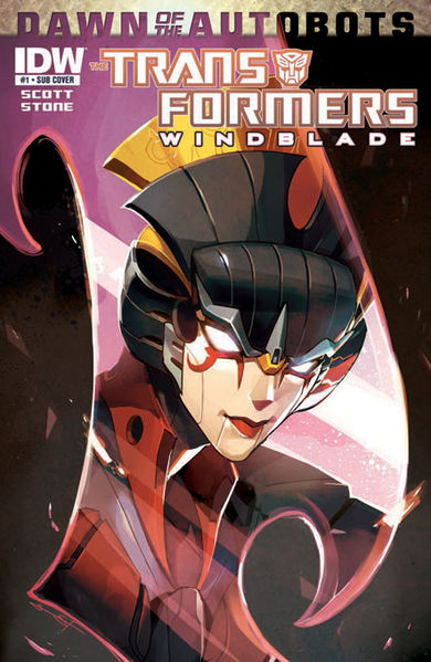 The front cover to an issue of IDW's The Transformers: Windblade