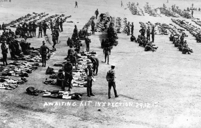 Kit inspection at Enoggera Barracks, 1915