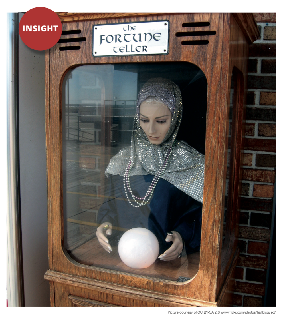 Picture of a mechanical fortune teller from CILIP's Information Professional Magazine, captioned with the word "insight"